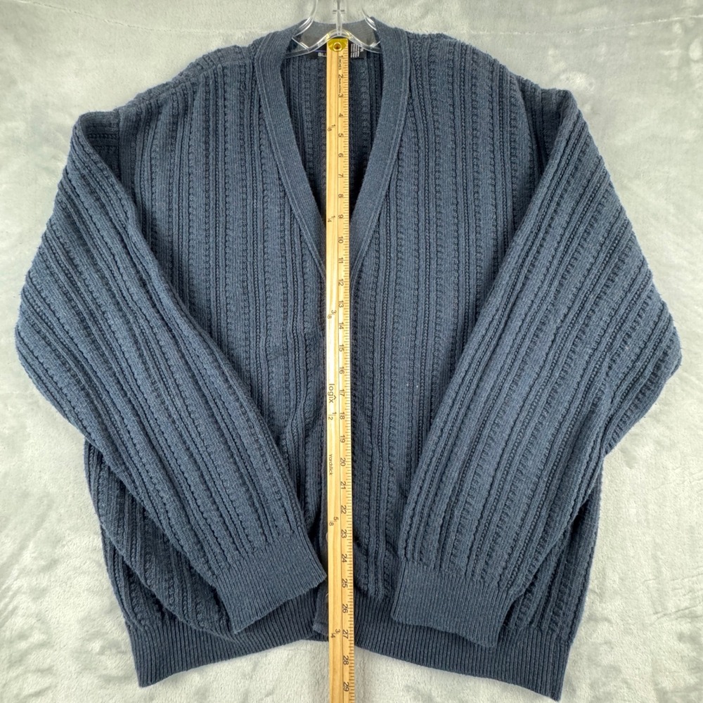 Y2K Bill Blass Men's‎ Navy Blue Ribbed Knit V-Neck Button-Up Cardigan Sweater XL - Picture 5 of 9